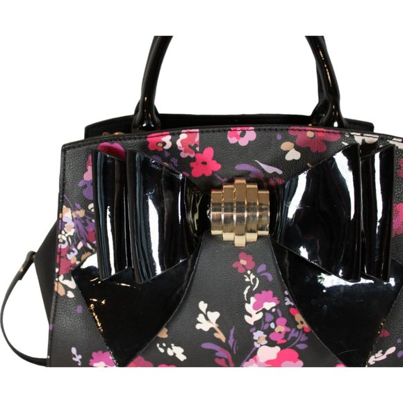 Betsey Johnson Top Handle Purse with Crossbody Strap Large Bow Floral PU84 - Picture 6 of 15